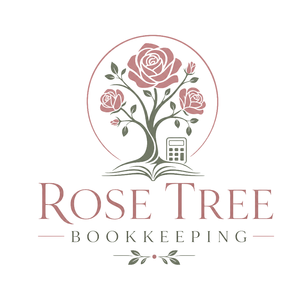 Rose Tree Bookkeeping LLC emblem with roses and a ledger